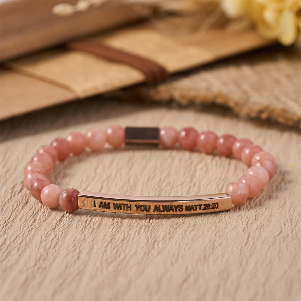 Christianartworkshop Bracelet extensible à perles et barre incurvée gravée avec le verset « JE SUIS TOUJOURS AVEC VOUS » (Matthieu 28:20) - UN - image 0