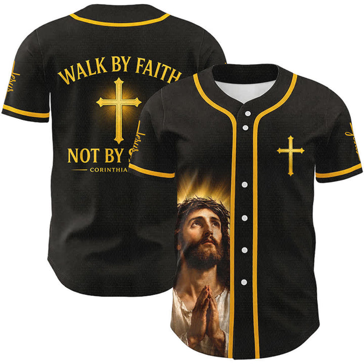 Christianartworkshop Marcher par la foi et non par la vue Maillot de baseball unisexe Croix de Jésus - Marchez par la foi et non par la vue - 5XL - image 0