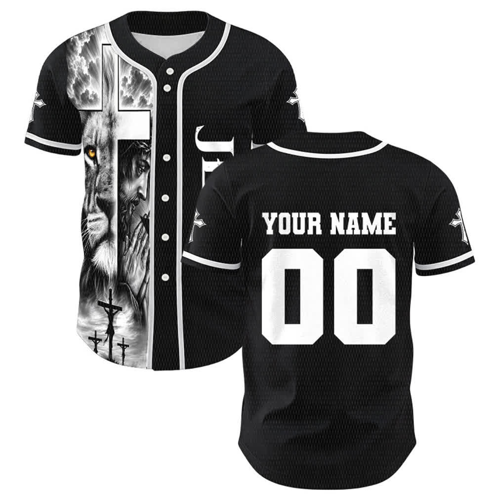 Christianartworkshop Lion Cross Jésus Foi Maillot de baseball unisexe personnalisé avec nom et numéro - image 1