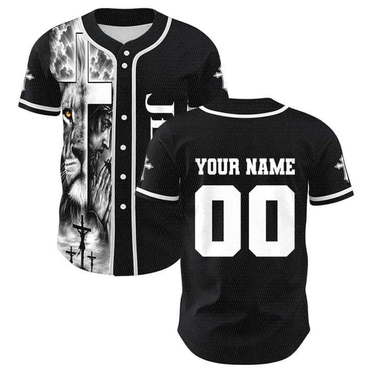 Christianartworkshop Lion Cross Jésus Foi Maillot de baseball unisexe personnalisé avec nom et numéro - image 1