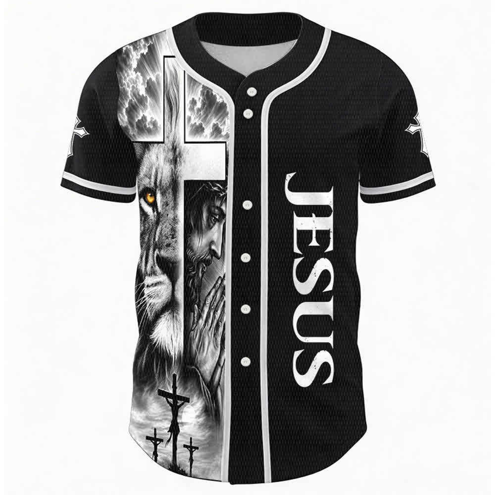 Christianartworkshop Lion Cross Jésus Foi Maillot de baseball unisexe personnalisé avec nom et numéro - image 2
