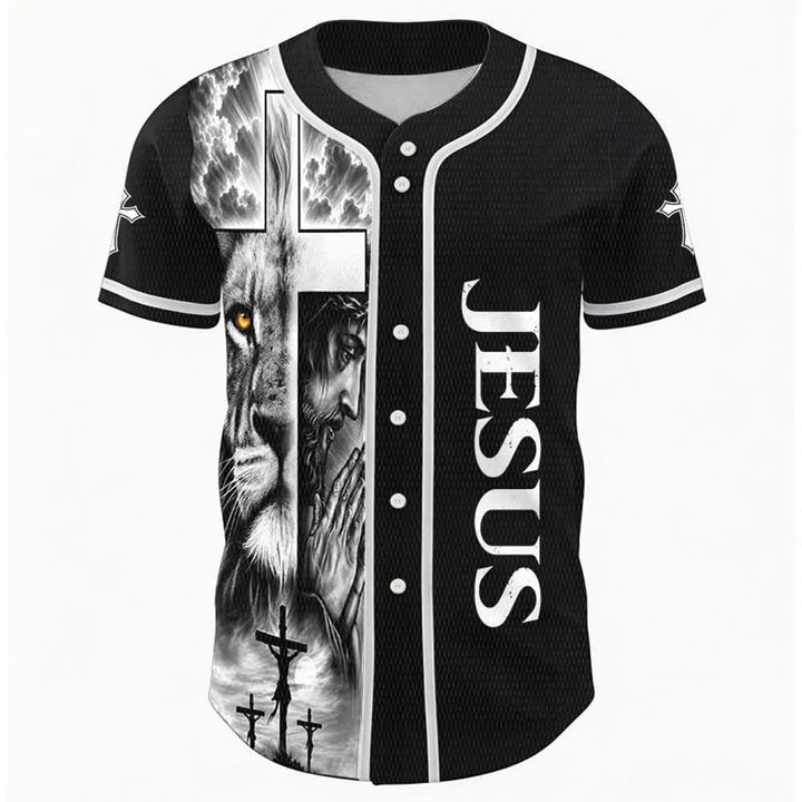 Christianartworkshop Lion Cross Jésus Foi Maillot de baseball unisexe personnalisé avec nom et numéro - image 2