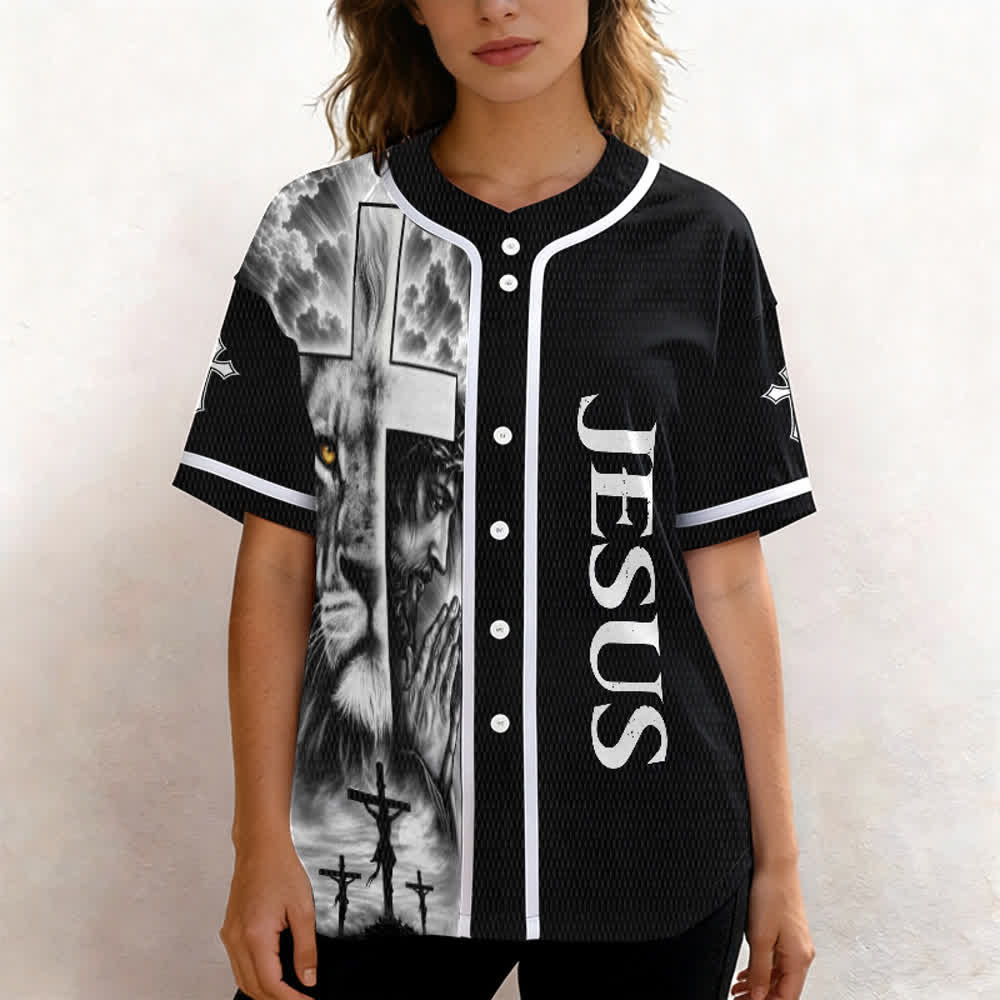 Christianartworkshop Lion Cross Jésus Foi Maillot de baseball unisexe personnalisé avec nom et numéro - image 4