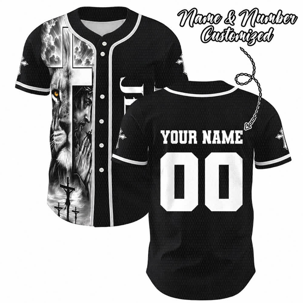 Christianartworkshop Lion Cross Jésus Foi Maillot de baseball unisexe personnalisé avec nom et numéro - 5XL - Nom & Numéro personnalisé - image 0