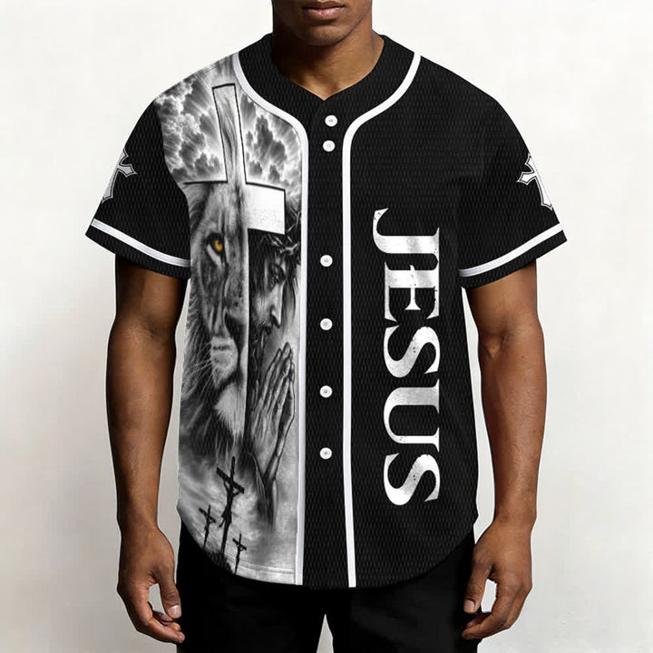 Christianartworkshop Lion Cross Jésus Foi Maillot de baseball unisexe personnalisé avec nom et numéro - image 6