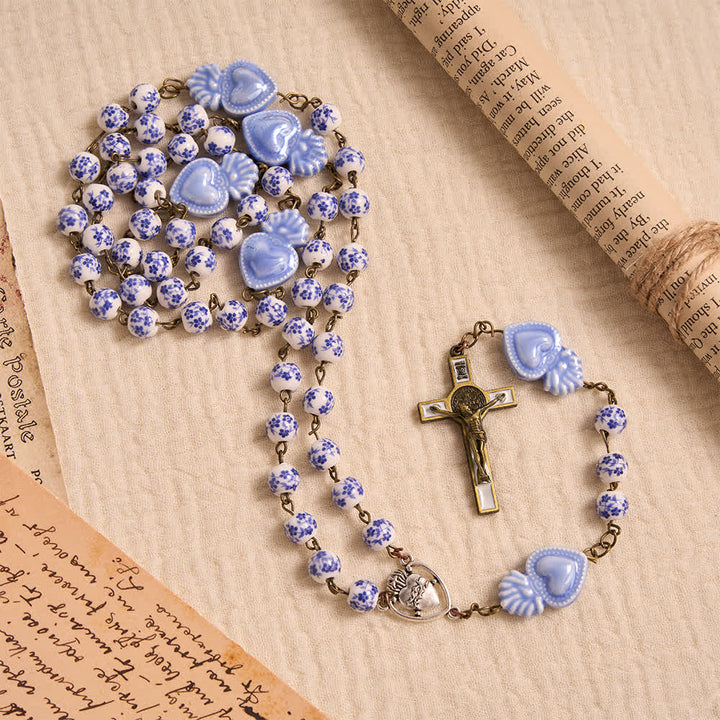 Chapelet de prière en céramique émaillée brillante avec médaillon représentant le Sacré-Cœur, Christianartworkshop - image 11