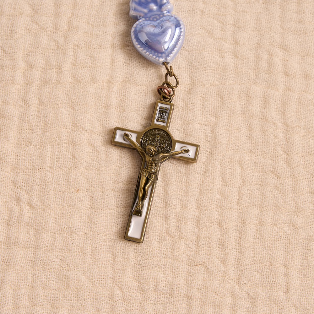 Chapelet en porcelaine à motif floral du Sacré-Cœur avec crucifix orné d'émail, Christianartworkshop - image 14