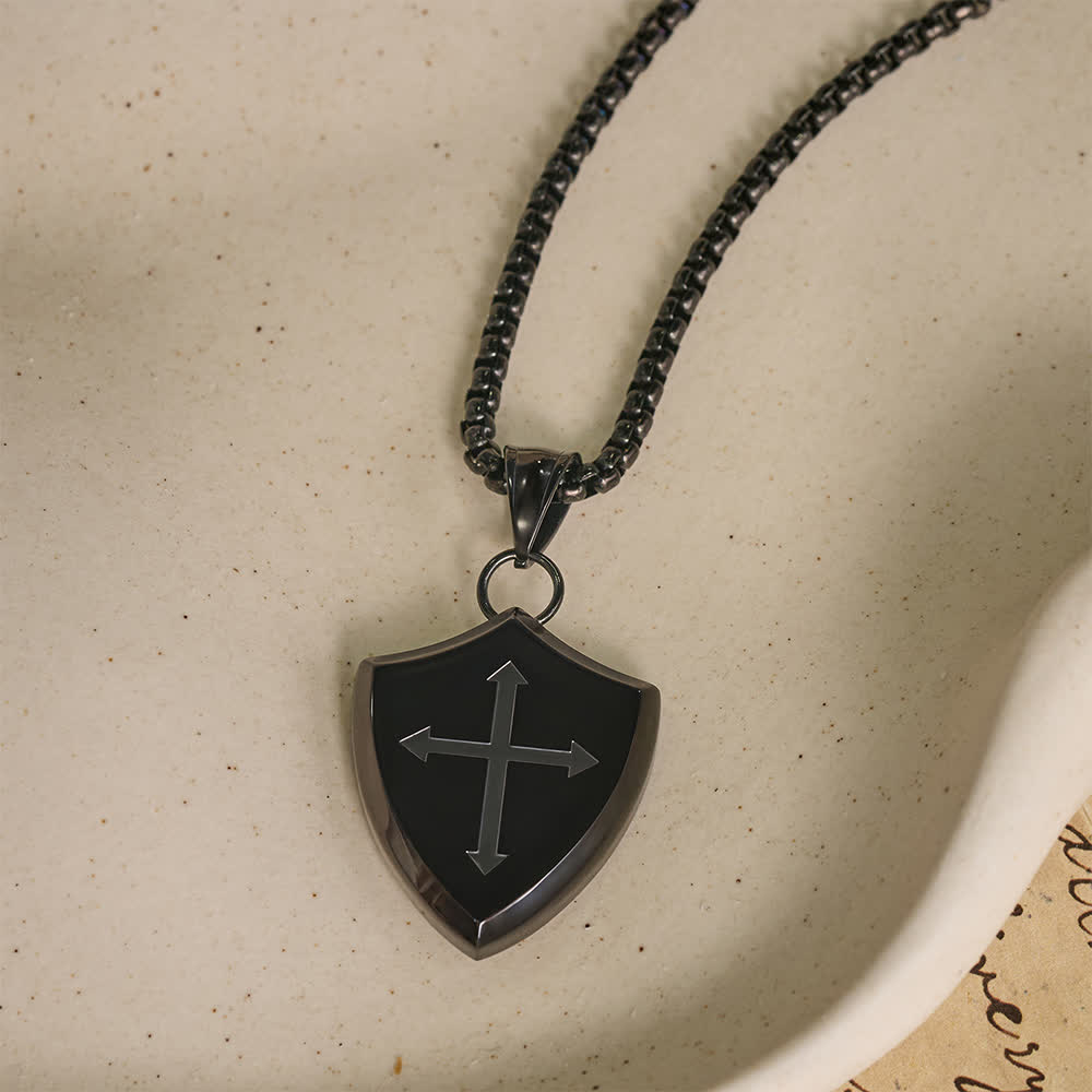 Collier à maillons carrés Christianartworkshop avec pendentif croix double face en strass, gravé de l'Amour de Dieu (Josué 1, verset 9) : emblème intemporel de la douce protection céleste. - Noir - image 10