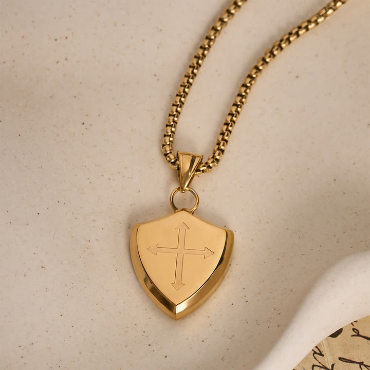 Collier à maillons carrés Christianartworkshop avec pendentif croix double face en strass, gravé de l'Amour de Dieu (Josué 1, verset 9) : emblème intemporel de la douce protection céleste. - Doré - image 8