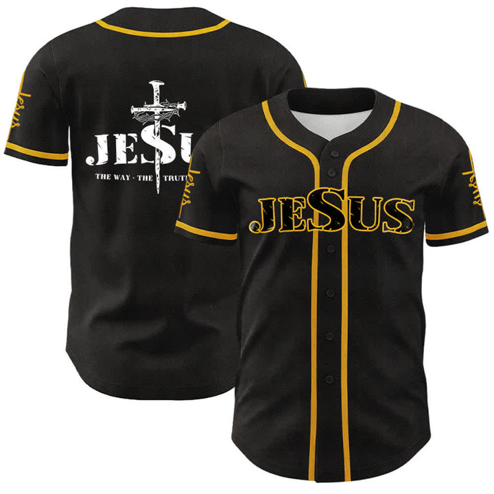 Maillot de baseball Christianartworkshop avec croix, clou et couronne d'épines de Jésus - Noir - Doré - 5XL - image 0