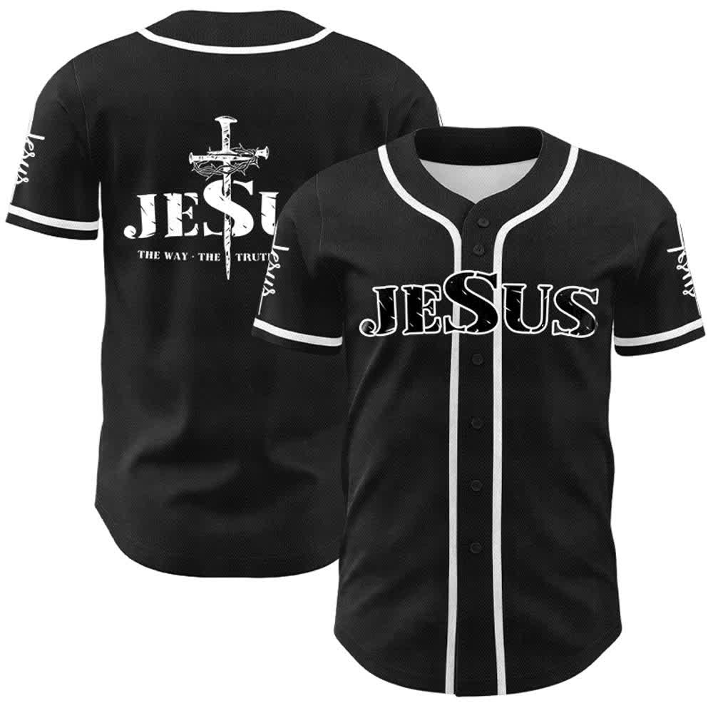 Maillot de baseball Christianartworkshop avec croix, clou et couronne d'épines de Jésus - Noir - Blanc - 5XL - image 4