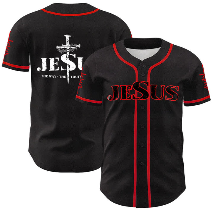 Maillot de baseball Christianartworkshop avec croix, clou et couronne d'épines de Jésus - Noir - Rouge - 5XL - image 7