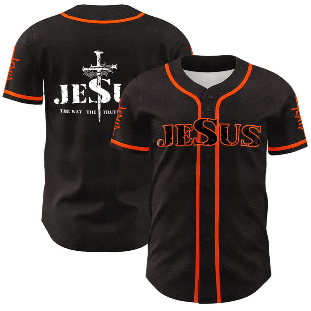 Maillot de baseball Christianartworkshop avec croix, clou et couronne d'épines de Jésus - Noir - Orange - 5XL - image 10