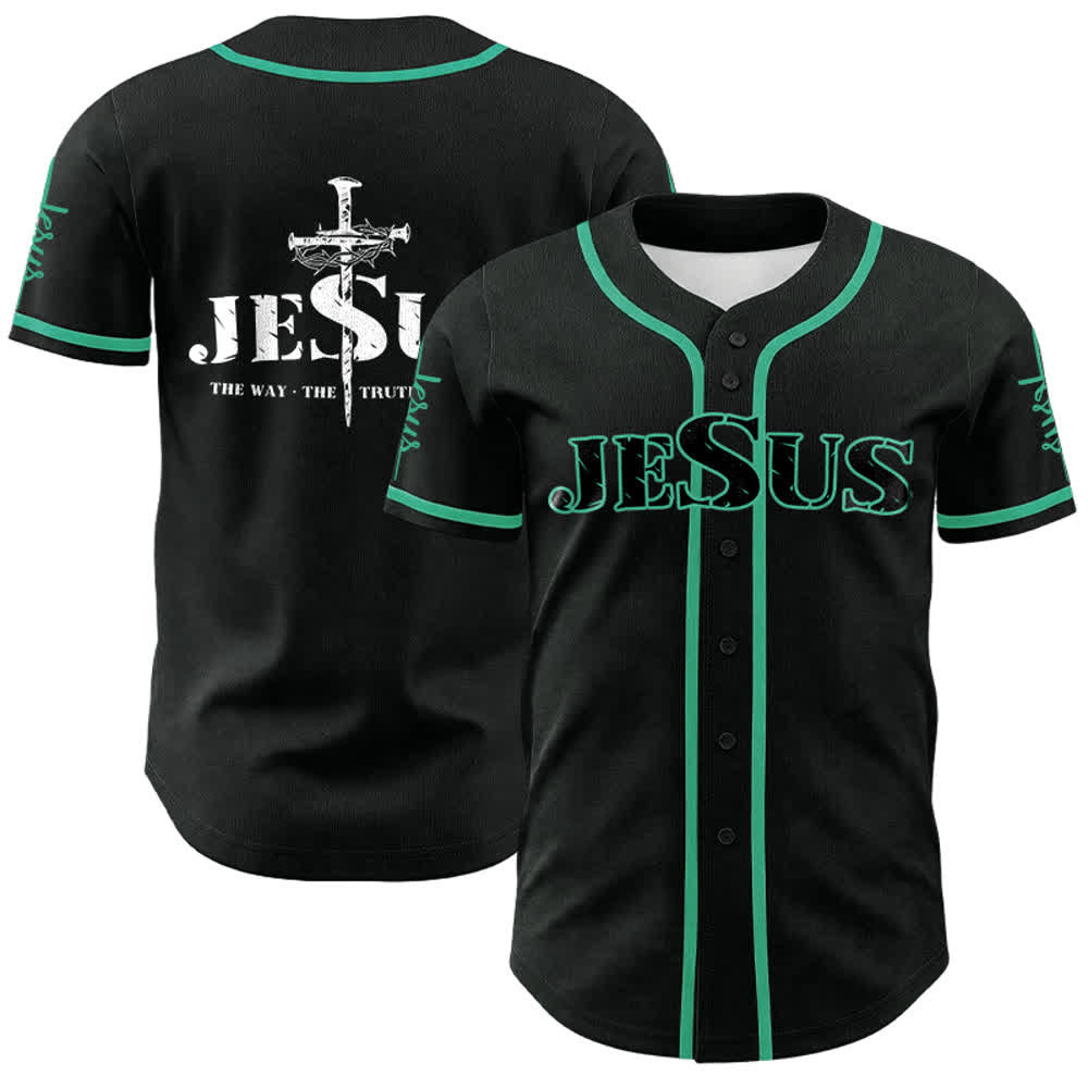 Maillot de baseball Christianartworkshop avec croix, clou et couronne d'épines de Jésus - Noir - Lac Bleu - 5XL - image 13