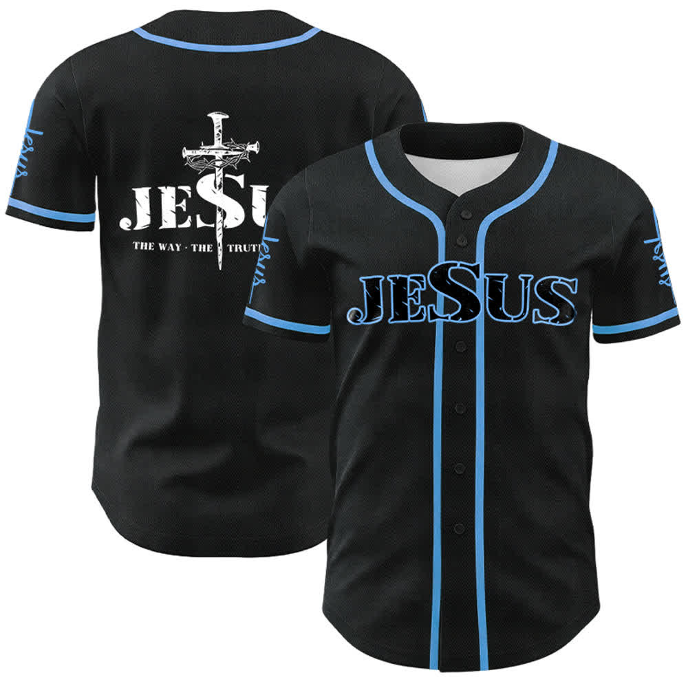 Maillot de baseball Christianartworkshop avec croix, clou et couronne d'épines de Jésus - Noir - Bleu ciel - 5XL - image 16