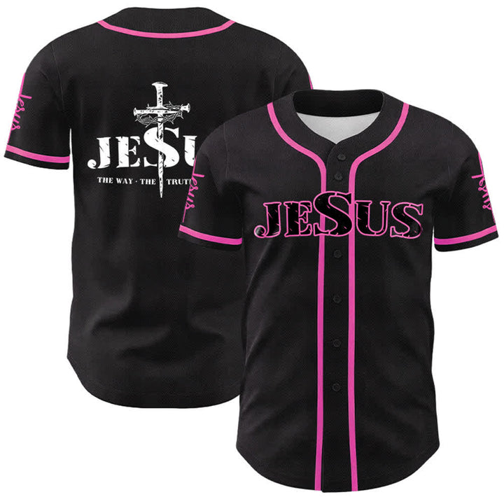 Maillot de baseball Christianartworkshop avec croix, clou et couronne d'épines de Jésus - Noir - Rose - 5XL - image 19