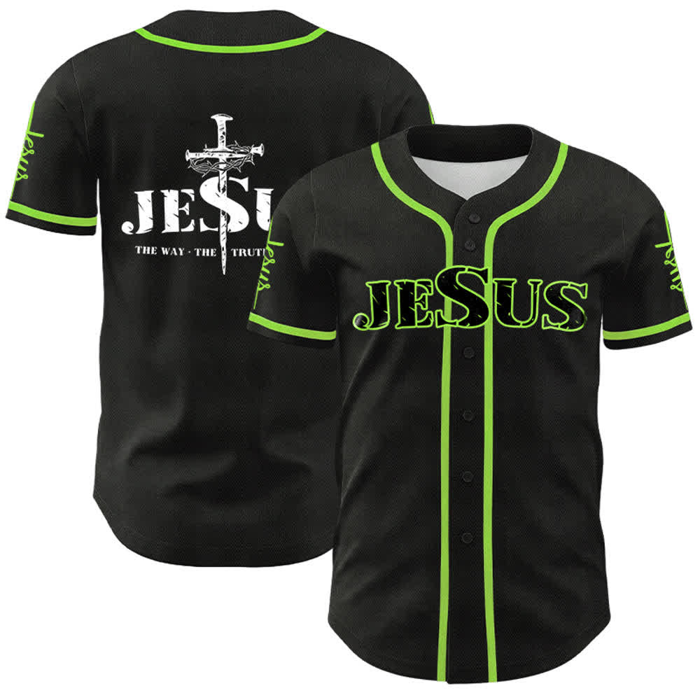 Maillot de baseball Christianartworkshop avec croix, clou et couronne d'épines de Jésus - Noir - Vert - 5XL - image 22