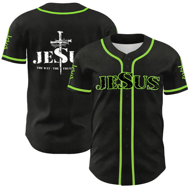 Maillot de baseball Christianartworkshop avec croix, clou et couronne d'épines de Jésus - Noir - Vert - 5XL - image 22