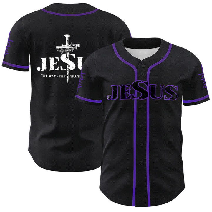 Maillot de baseball Christianartworkshop avec croix, clou et couronne d'épines de Jésus - Noir - Violet - 5XL - image 25