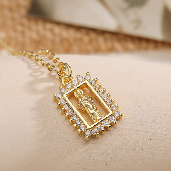 Christianartworkshop Collier avec portrait sacré encadré de zircon : emblème de douce protection céleste - Saint Jude - image 4