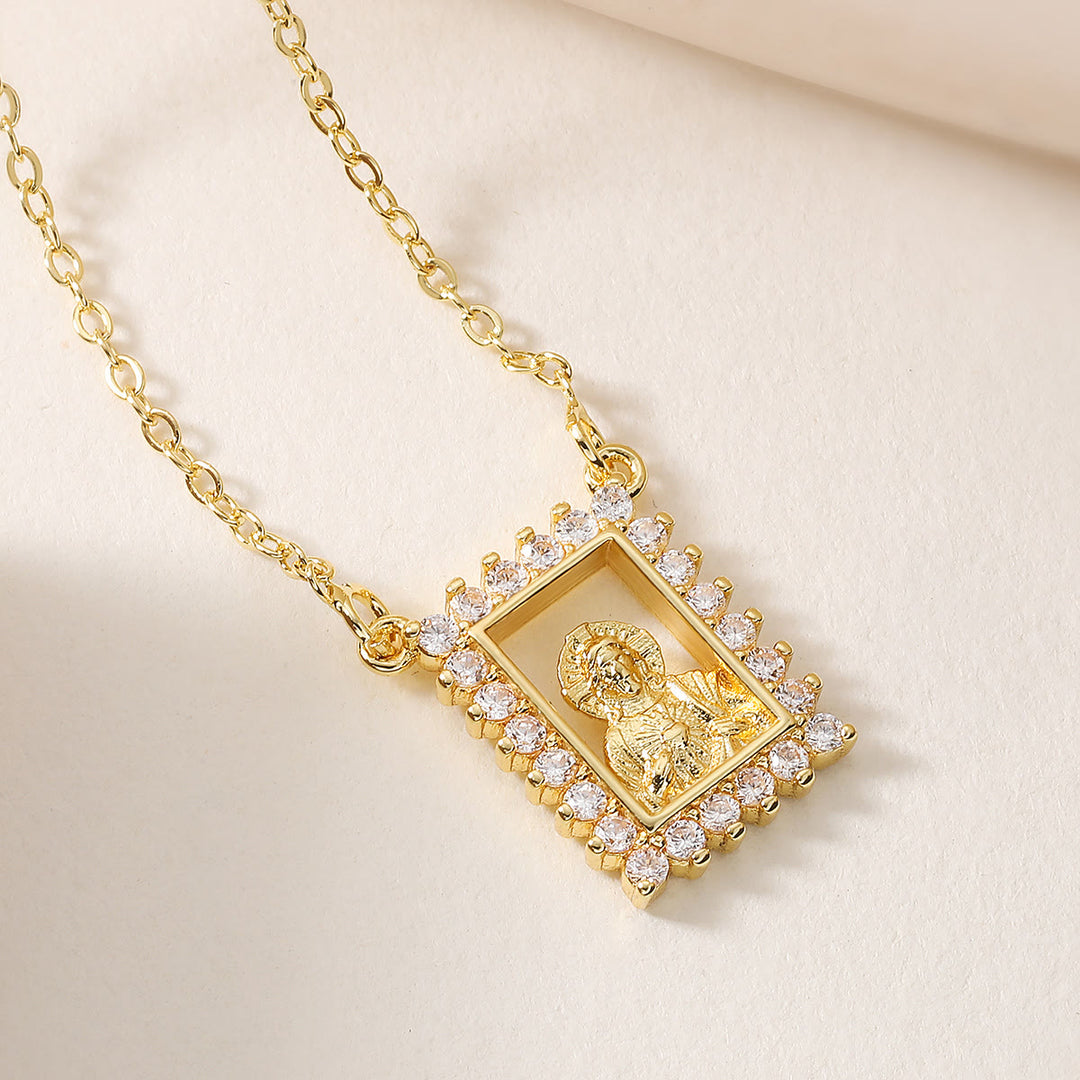 Christianartworkshop Collier avec portrait sacré encadré de zircon : emblème de douce protection céleste - Sacré-Cœur de Jésus - image 3