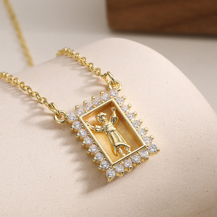 Christianartworkshop Collier avec portrait sacré encadré de zircon : emblème de douce protection céleste - Enfant divin Jésus - image 5