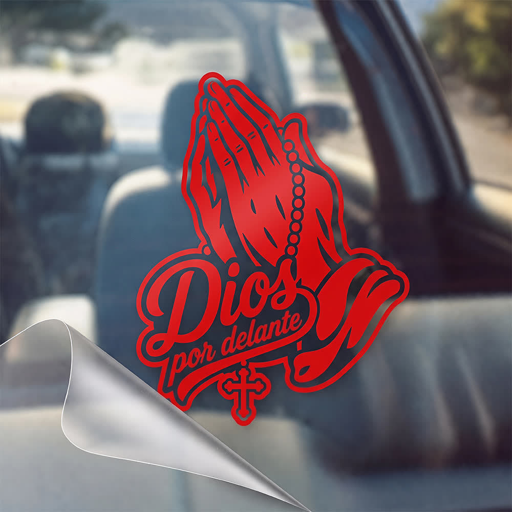 Christianartworkshop Autocollant de voiture Mains en prière avec chapelet Dios Por Delante - Rouge - Lot de 20 - image 7