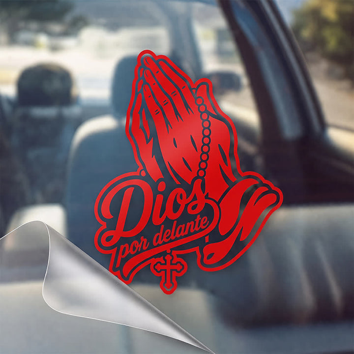 Christianartworkshop Autocollant de voiture Mains en prière avec chapelet Dios Por Delante - Rouge - Lot de 20 - image 7