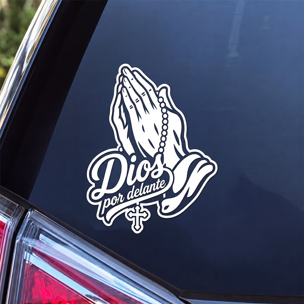 Christianartworkshop Autocollant de voiture Mains en prière avec chapelet Dios Por Delante - image 1
