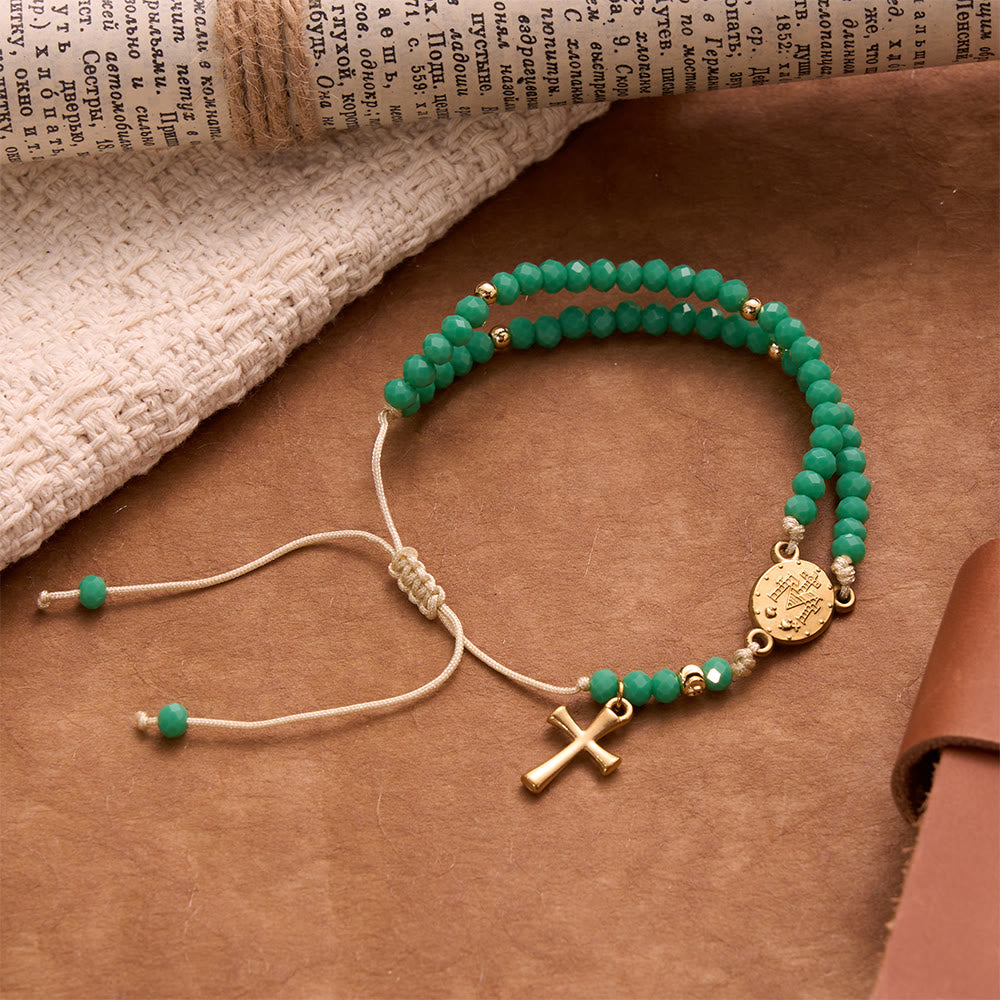 Christianartworkshop Bracelet chapelet noué en perles de cristal à facettes avec breloque croix : emblème de douces bénédictions célestes - image 5