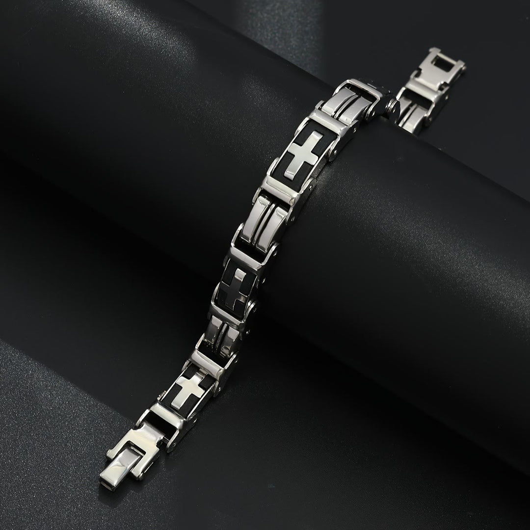 Christianartworkshop Bracelet de poignet robuste style motard avec croix incrustée : emblème d'une sérénité intérieure inébranlable - image 6