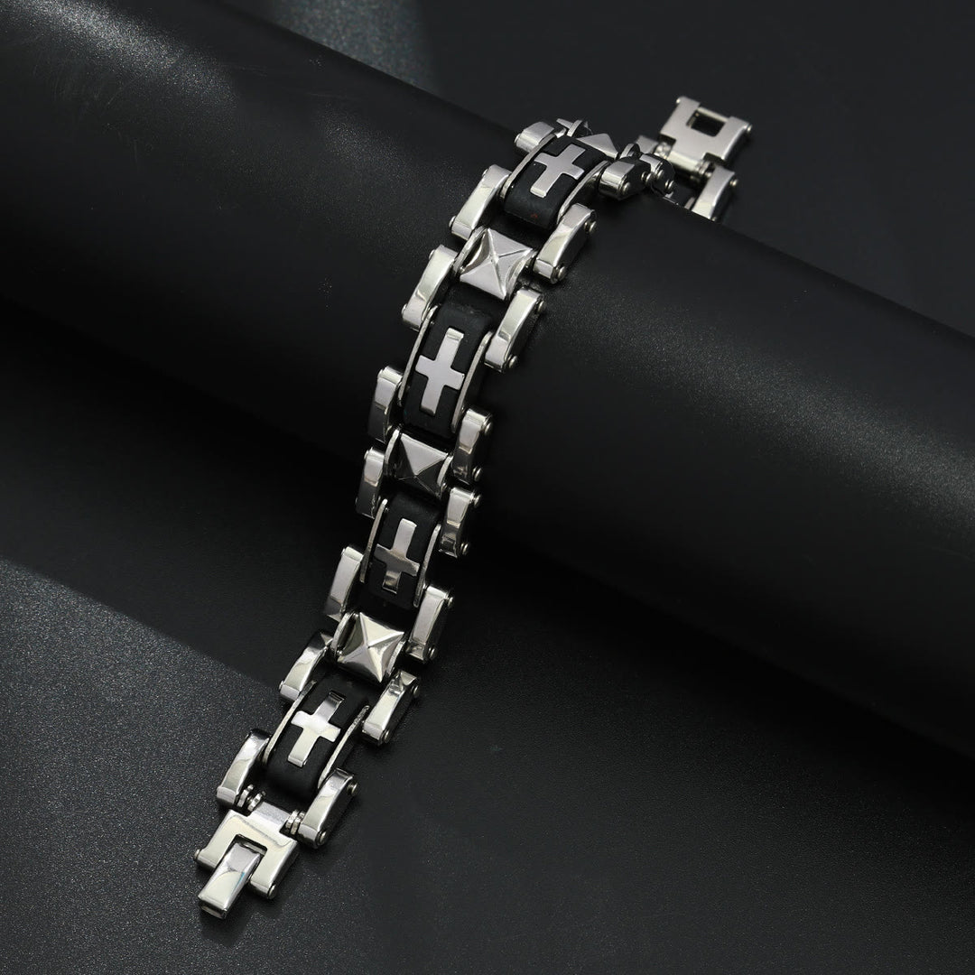 Christianartworkshop Bracelet de poignet robuste style motard avec croix incrustée : emblème d'une sérénité intérieure inébranlable - Argent - image 9