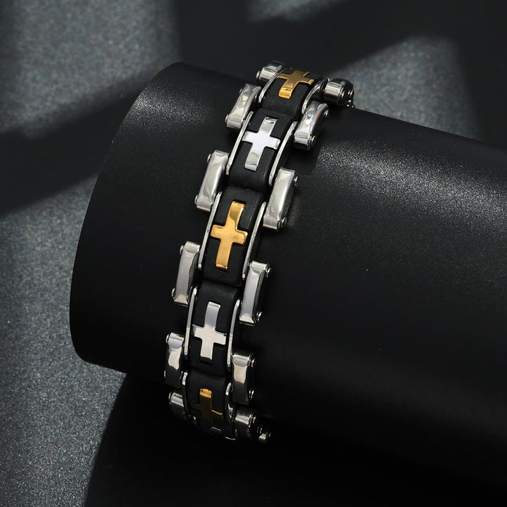 Christianartworkshop Bracelet de poignet robuste style motard avec croix incrustée : emblème d'une sérénité intérieure inébranlable - image 4
