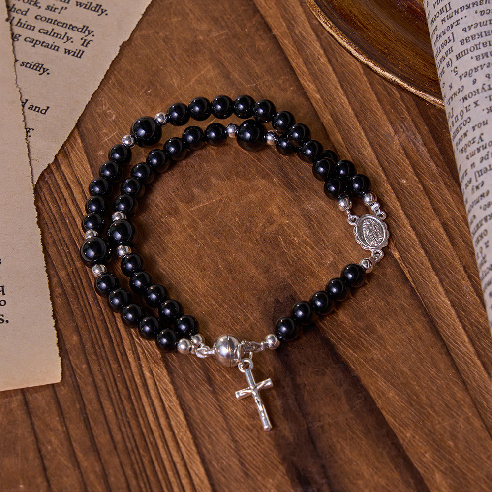 Christianartworkshop Bracelet chapelet à perles superposées et polyvalent : emblème de la douce bénédiction céleste - Noir - image 3