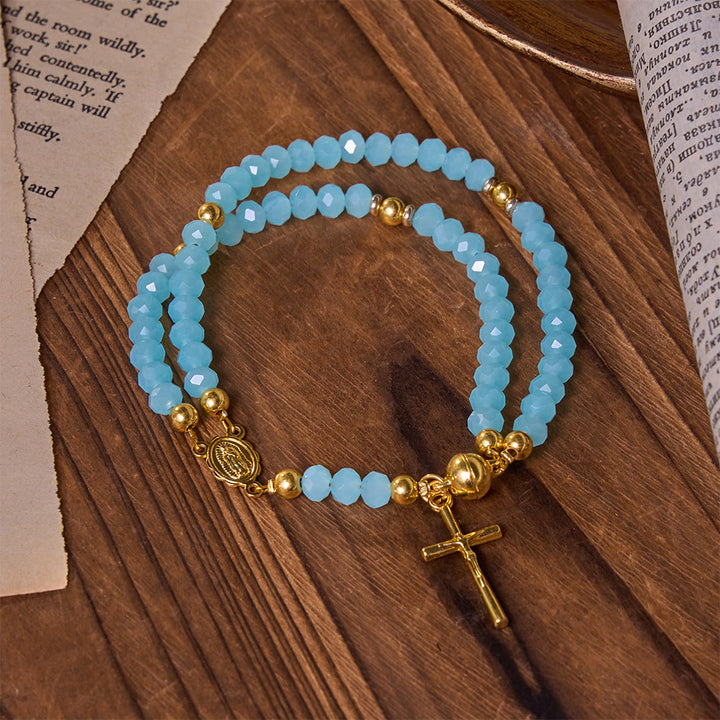 Christianartworkshop Bracelet chapelet à perles superposées et polyvalent : emblème de la douce bénédiction céleste - Bleu - image 0