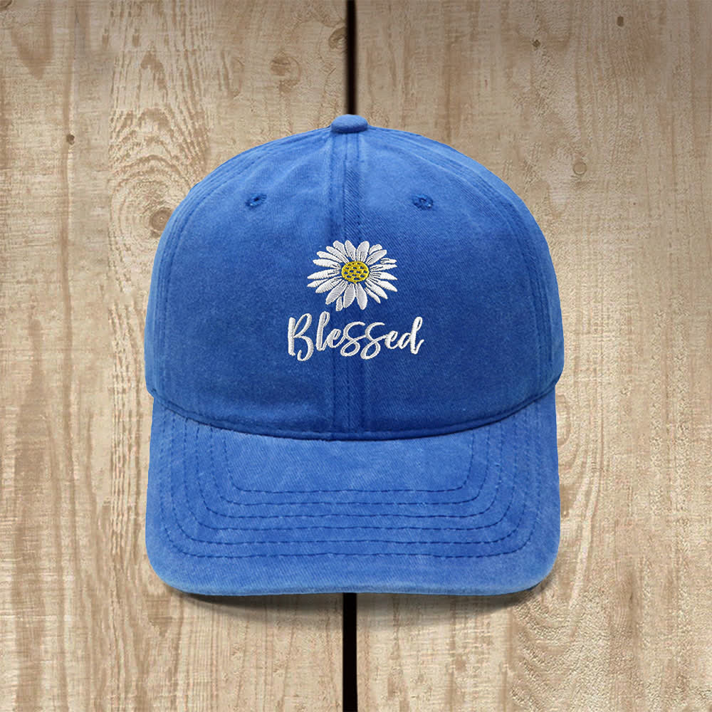 Christianartworkshop Chapeau classique décontracté brodé de fleurs de marguerite bénie - Bleu royal - image 15