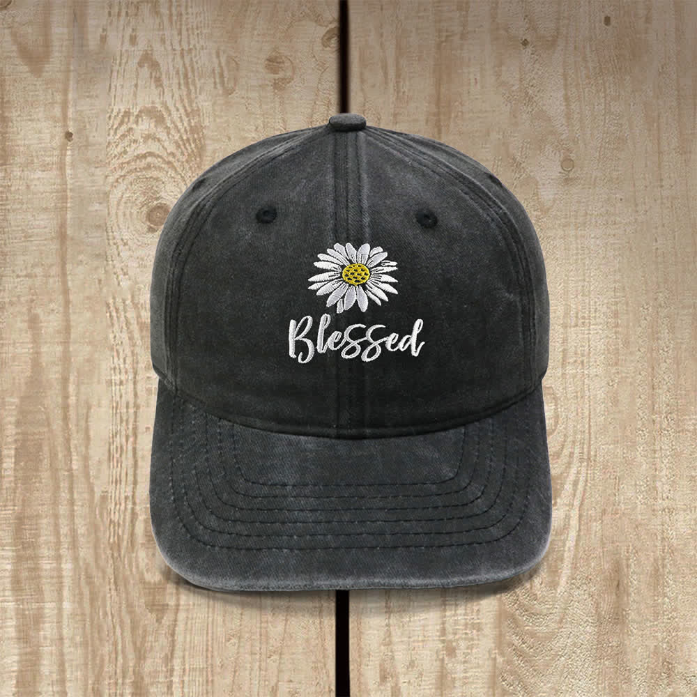 Christianartworkshop Chapeau classique décontracté brodé de fleurs de marguerite bénie - Noir - image 1