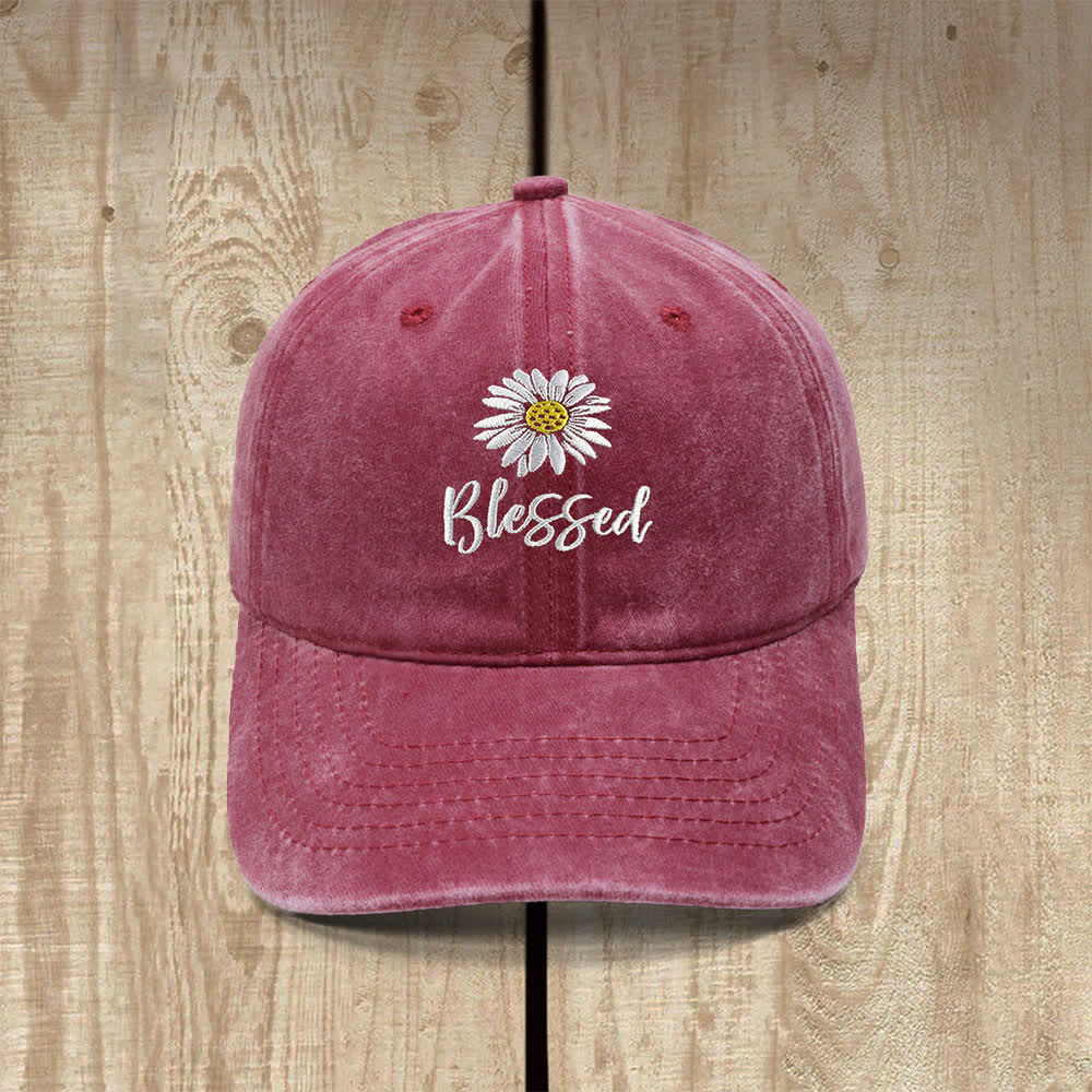 Christianartworkshop Chapeau classique décontracté brodé de fleurs de marguerite bénie - Vin - image 0