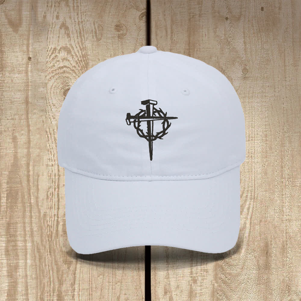 Christianartworkshop Chapeau classique décontracté brodé avec symbole de la couronne d'épines et de la croix - Blanc - image 1