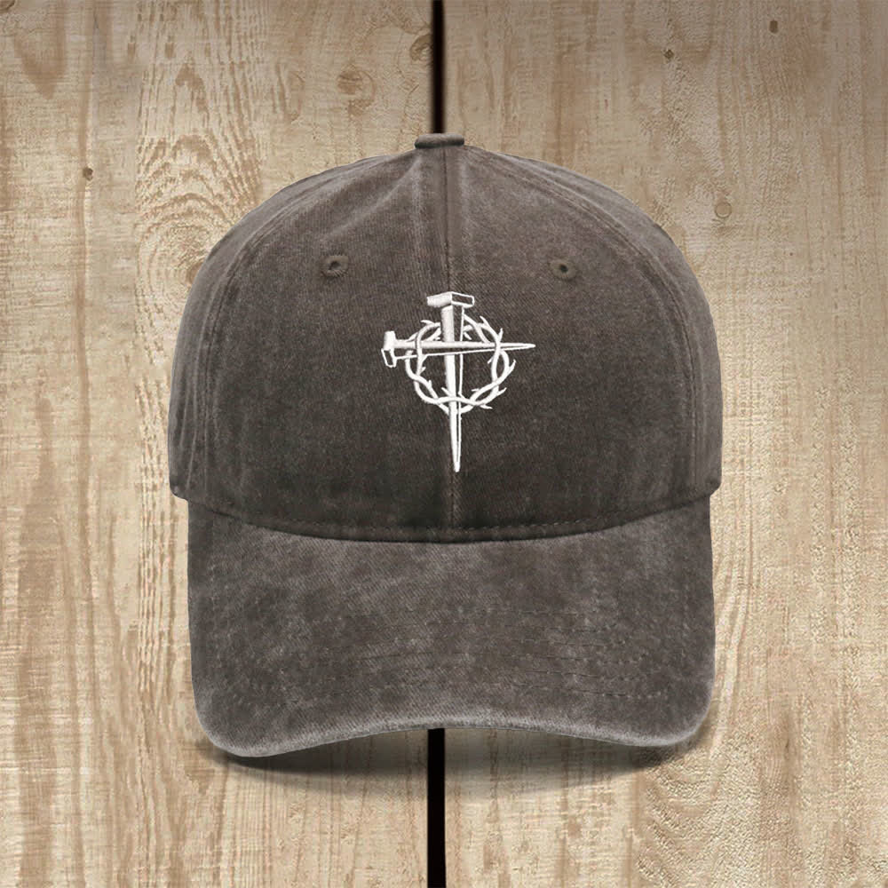 Christianartworkshop Chapeau classique décontracté brodé avec symbole de la couronne d'épines et de la croix - Café - image 0