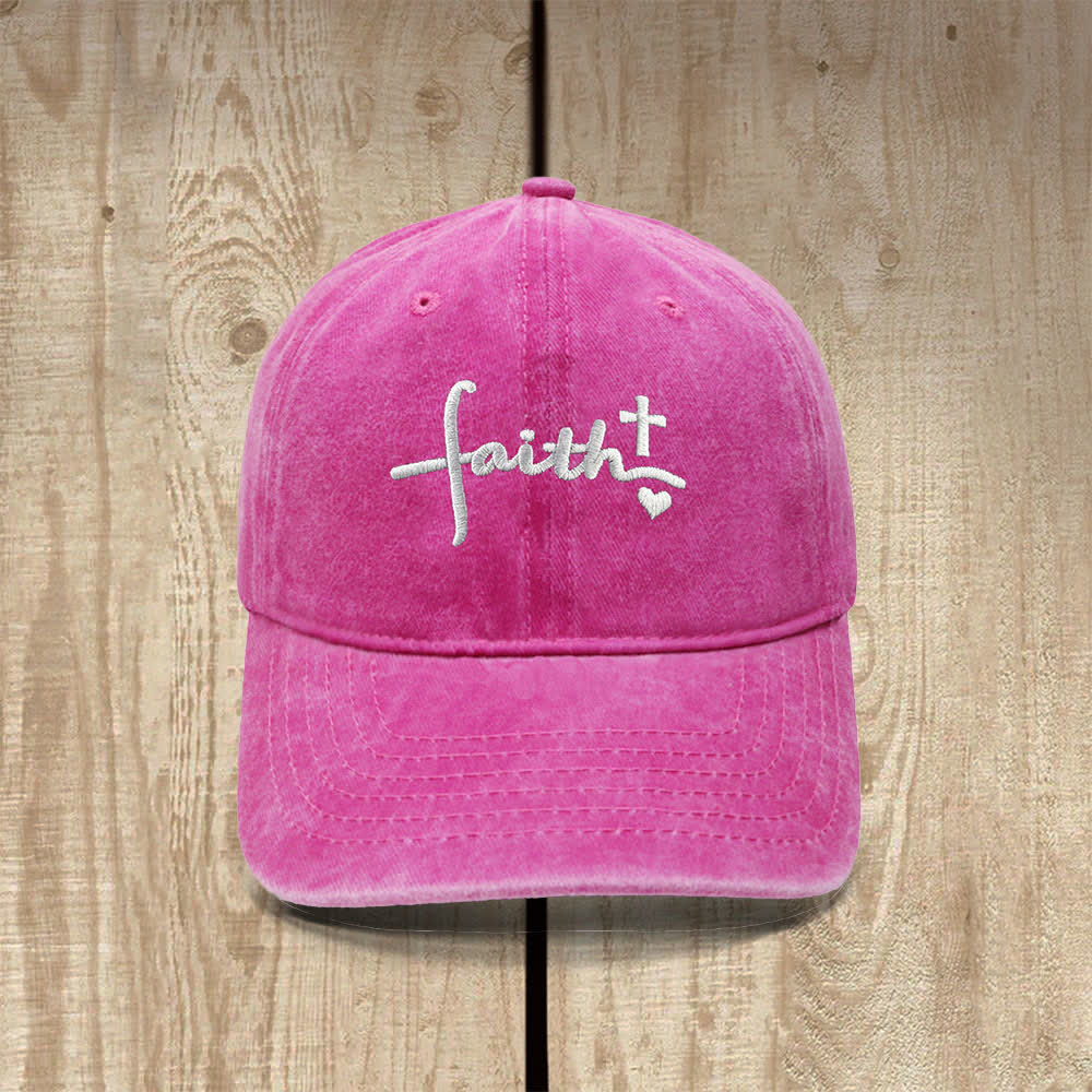 Christianartworkshop Chapeau classique décontracté brodé avec croix, cœur et lettres cursives - Fuchsia - image 0