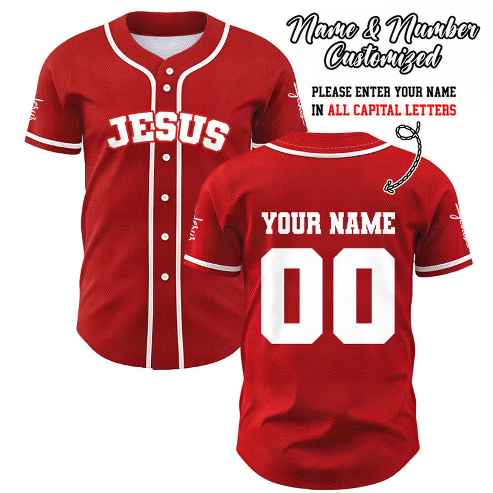 Christianartworkshop Maillot de baseball unisexe personnalisé classique Jésus - Rouge - 5XL - Nom & Numéro personnalisé - image 16