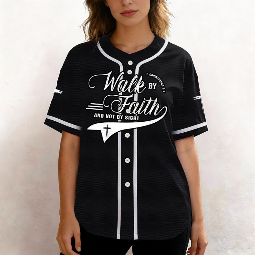 Christianartworkshop 2 Corinthiens 5:7 « Marchez par la foi et non par la vue » Maillot de baseball avec croix - image 17