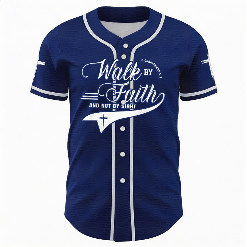 Christianartworkshop 2 Corinthiens 5:7 « Marchez par la foi et non par la vue » Maillot de baseball avec croix - image 1