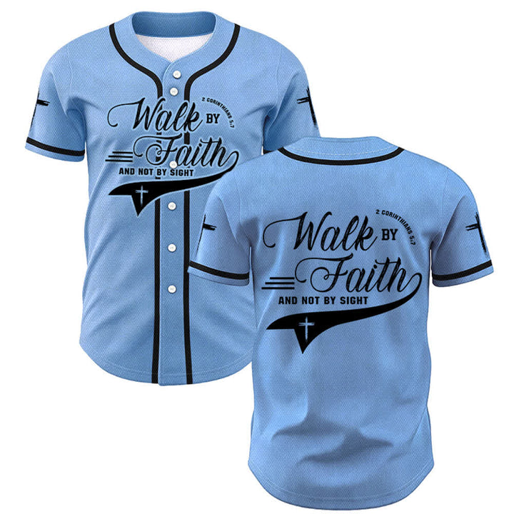 Christianartworkshop 2 Corinthiens 5:7 « Marchez par la foi et non par la vue » Maillot de baseball avec croix - Bleu - 5XL - image 42