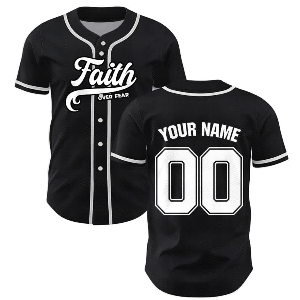 Christianartworkshop Maillot de baseball unisexe personnalisé avec nom et numéro « La foi plutôt que la peur » - image 1