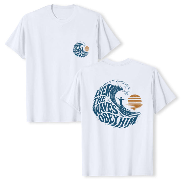 Christianartworkshop Même les vagues lui obéissent - T-shirt classique à motif vagues double face - Blanc - 2XL - image 9