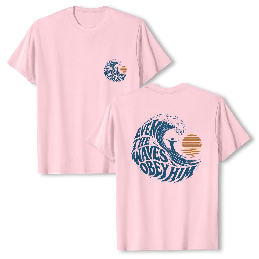 Christianartworkshop Même les vagues lui obéissent - T-shirt classique à motif vagues double face - Rose - 2XL - image 6