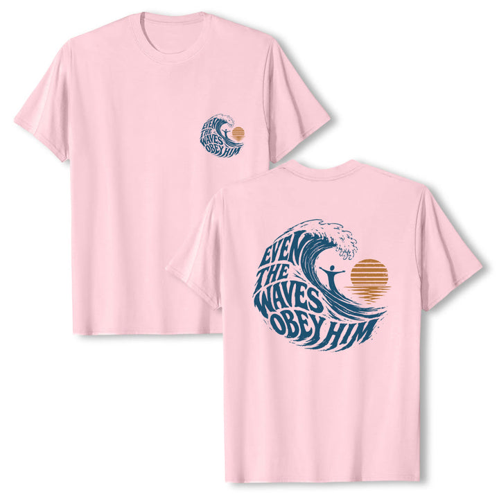 Christianartworkshop Même les vagues lui obéissent - T-shirt classique à motif vagues double face - Rose - 2XL - image 6