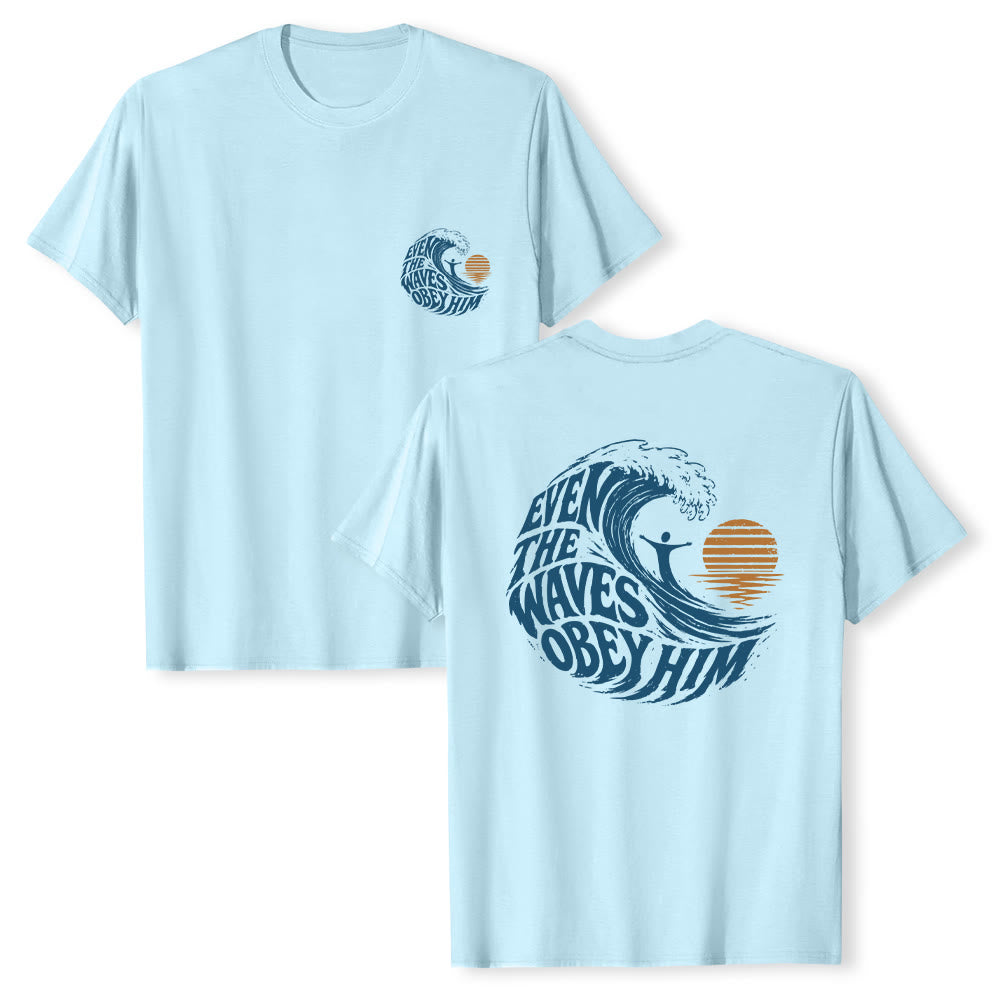 Christianartworkshop Même les vagues lui obéissent - T-shirt classique à motif vagues double face - Bleu - 2XL - image 3
